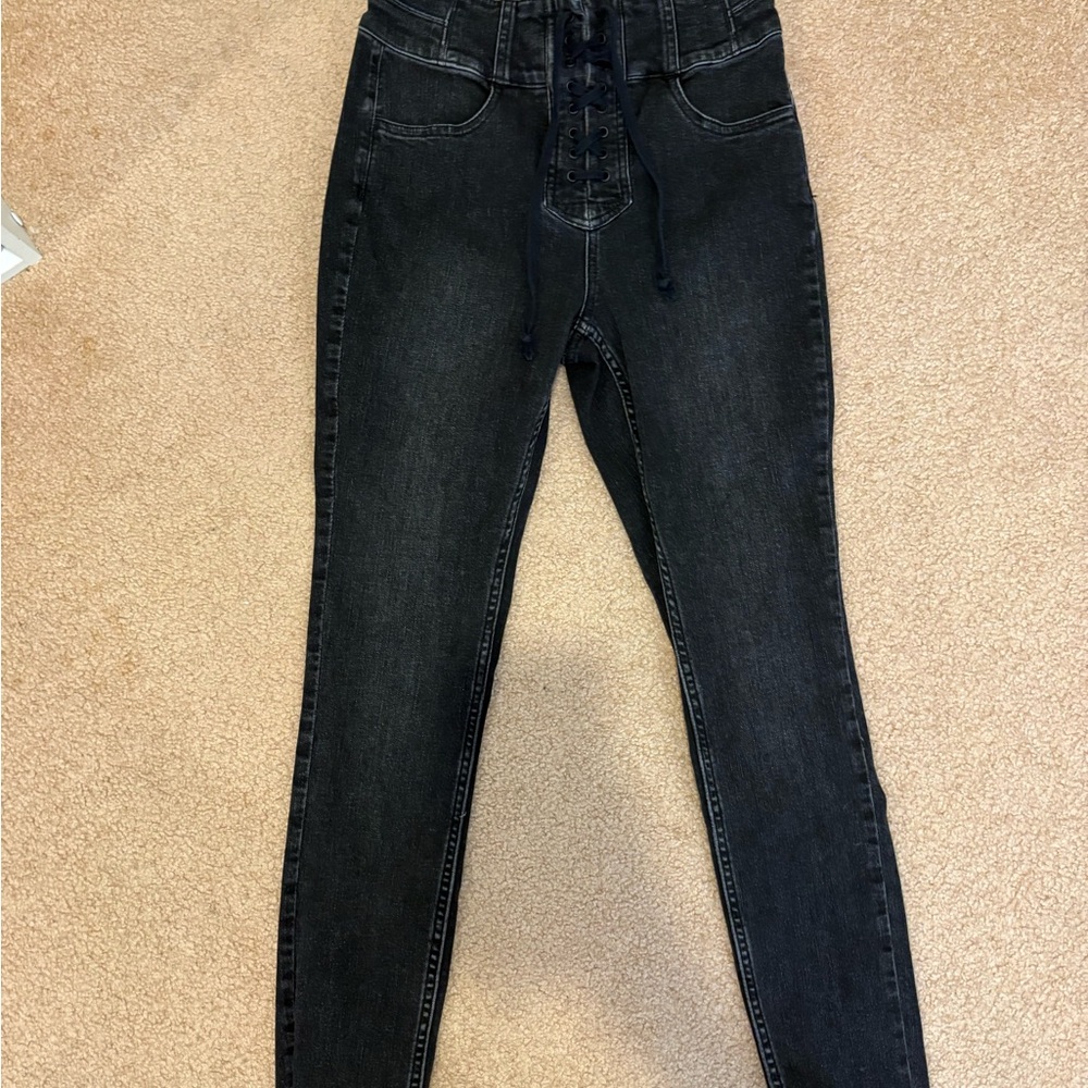 We The Free High Rise Black Lace-Up Jeans